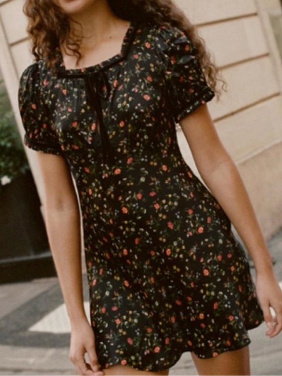 Doen Dresses & Skirts - Doen Black Floral Mini Dress with Red & Green Accents